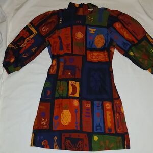 FARM Rio Vibrant Geometric Long Sleeve Dress